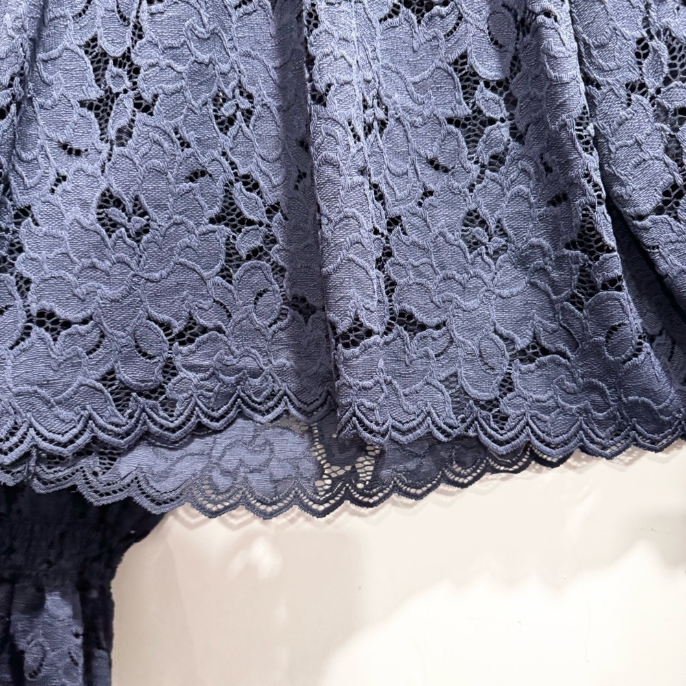 Free People Olivia Floral Lace Top Navy Blue Medium Boho Sheer Peasant Cottage - Picture 10 of 13